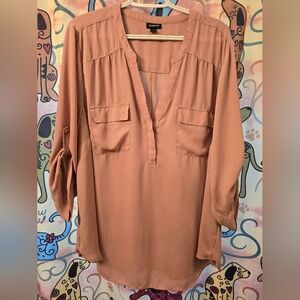 Torrid Size 3 22/24 Harper Blouse 3/4 Sleeve Shirt Top Dusty Pink